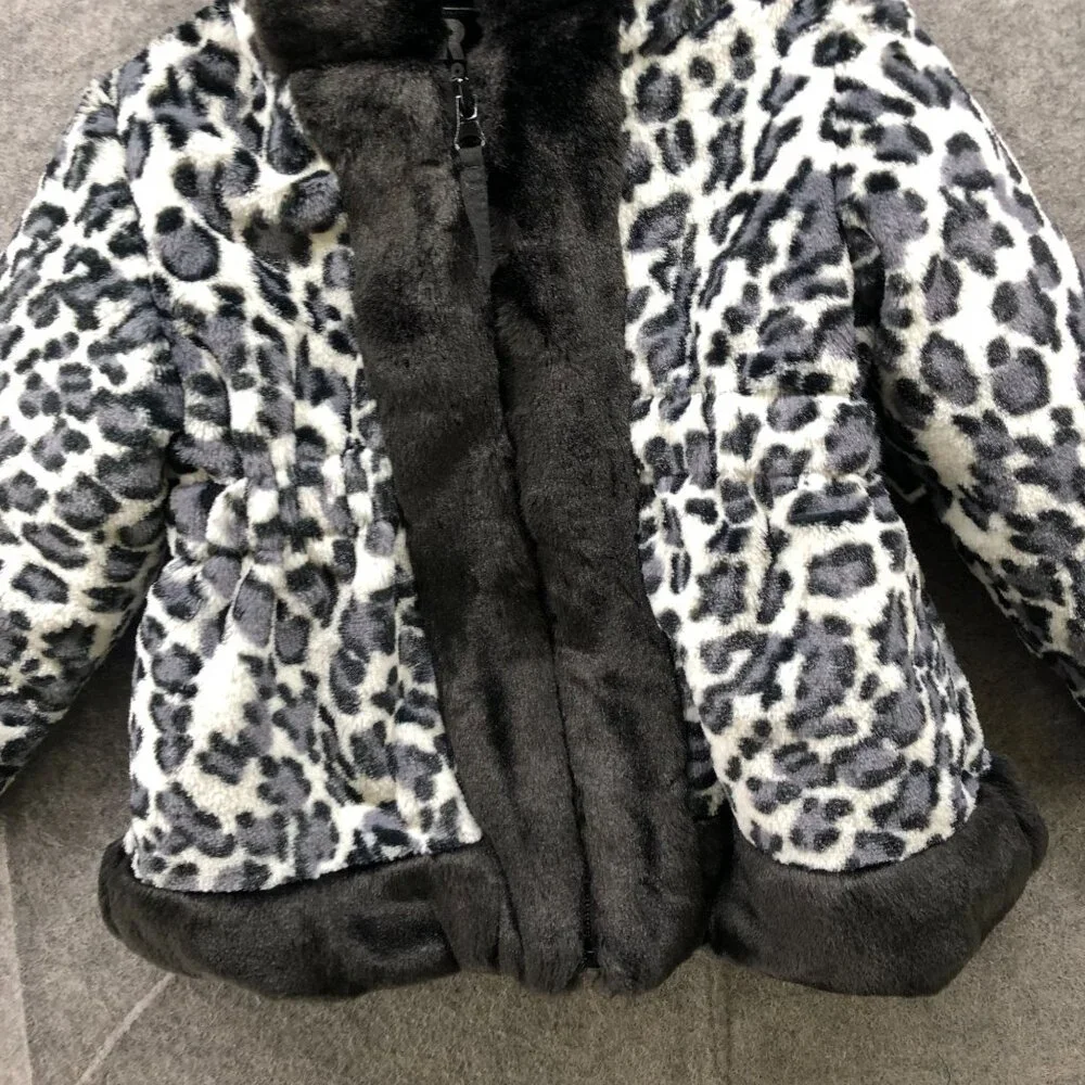 Rothschild Girls 2T Winter Coat Jacket Faux Fur Plush Leopard Black White Hooded